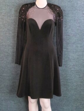 Tadashi Vintage Studded Illusion Dress, Fit & Flare Silhouette